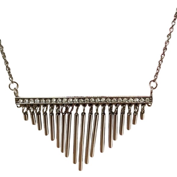 QVC Jewelry - QVC Stainless Steel Fringe Dangle Necklace Crystal Accent Bar  Women's